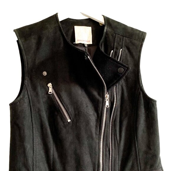 Rebecca Taylor Black Lamb Leather Moto Vest with Wool‎ Lapel, Size XS - Picture 10 of 15